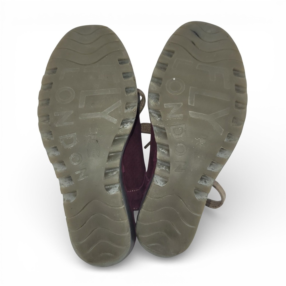 Fly London Womens 37 Wedge Sandals Lace Up Yuta‎ Maroon Leather Comfort Shoes - Picture 5 of 6